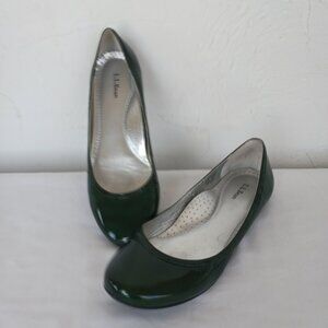 L.L. Bean Haven Skimmer Patent Leather Ballet Flats Sz 9.5 Dark Green